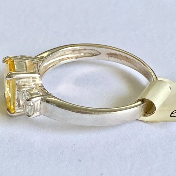 Sterling Silver Yellow Cubic Zirconia Ring Cocktail Size 9 Princess Cut 925 - Picture 6 of 10